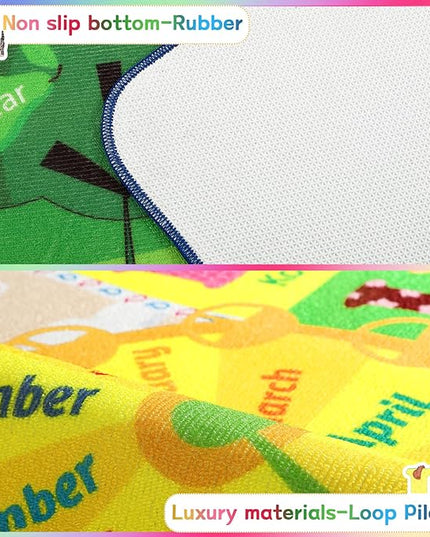 Chicrug Educational Kid Area Rug for Playroom, 6x9 Feet TPR Non Slip Kids Classroom Carpet Rug for Learning ABC Animal, Shape Color Fruit, Washable Play Mat Rug for Children Nursery Toddler Room Decor - LeafyLoom