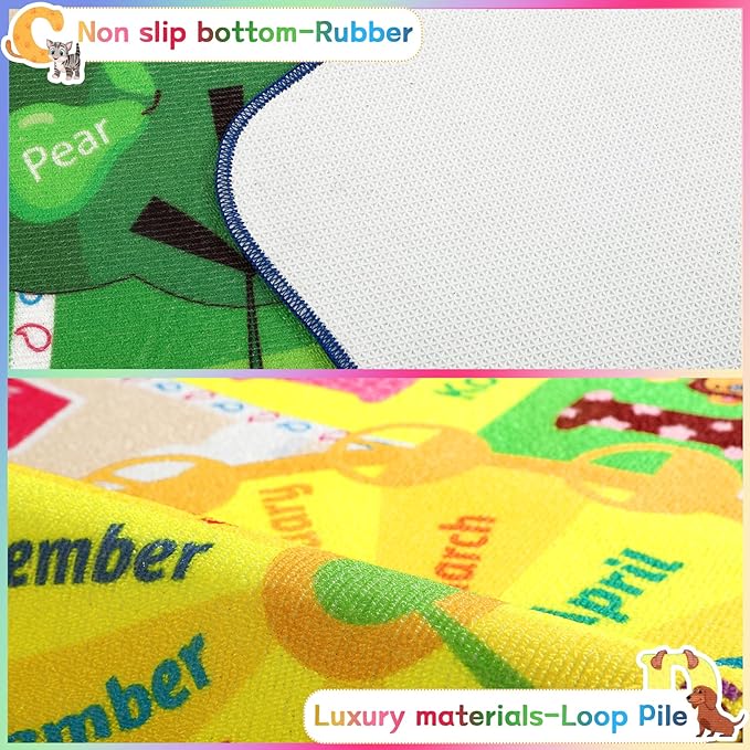 Chicrug Educational Kid Area Rug for Playroom, 6x9 Feet TPR Non Slip Kids Classroom Carpet Rug for Learning ABC Animal, Shape Color Fruit, Washable Play Mat Rug for Children Nursery Toddler Room Decor - LeafyLoom
