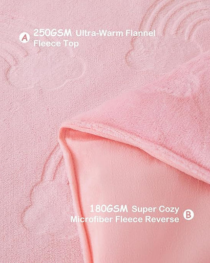Mooreeke Twin Kids Comforter Bed Set, Embossed Plush Fleece Soft & Warm 2 Piece Bed in A Bag with Shams, Velour Velvet Pink Rainbow Girls Kids Bedding Set, Fluffy Fuzzy Polar Cozy and Stylish - LeafyLoom