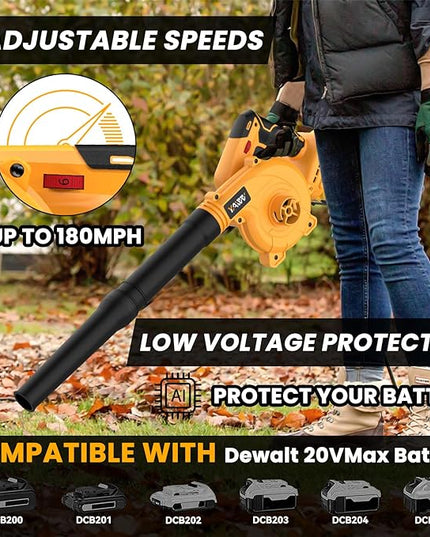 Cordless Leaf Blower for Dewalt 20V Max Battery, Jobsite Air Blower with Brushless Motor,6 Variable Speed Up to 180MPH,2-in-1 Handle Electric Blower and Vacuum Cleaner(Battery Not Included) - LeafyLoom