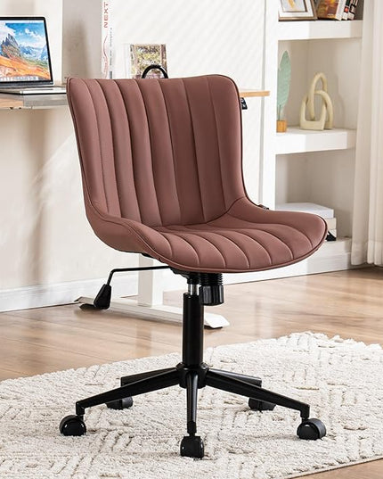 YOUNIKE Armless Office Chair with Wheels Leather Swivel Desk Chair Upholstered Adjustable Computer Task Chair Modern Rolling Vanity Chair Rocking Gaming Chair Dusty Rose Pink - LeafyLoom