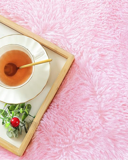 Softlife Ultra Soft Fluffy Area Rugs for Bedroom, Girls and Boys Room Kids Room Nursery Rug, 4 x 5.3 Feet Pink Shaggy Fur Indoor Plush Modern Floor Carpet for Living Room Christmas Decor - LeafyLoom
