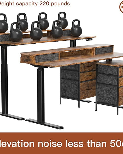 55 Inch Electric Standing Desk with Cabinet & Drawers, Height Adjustable Sit Stand Desk with Monitor Shelf, Smart Home Office Standing Computer Desk, Rustic Brown - LeafyLoom