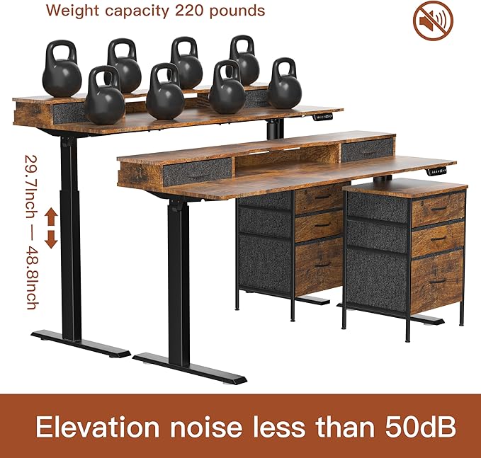 55 Inch Electric Standing Desk with Cabinet & Drawers, Height Adjustable Sit Stand Desk with Monitor Shelf, Smart Home Office Standing Computer Desk, Rustic Brown - LeafyLoom