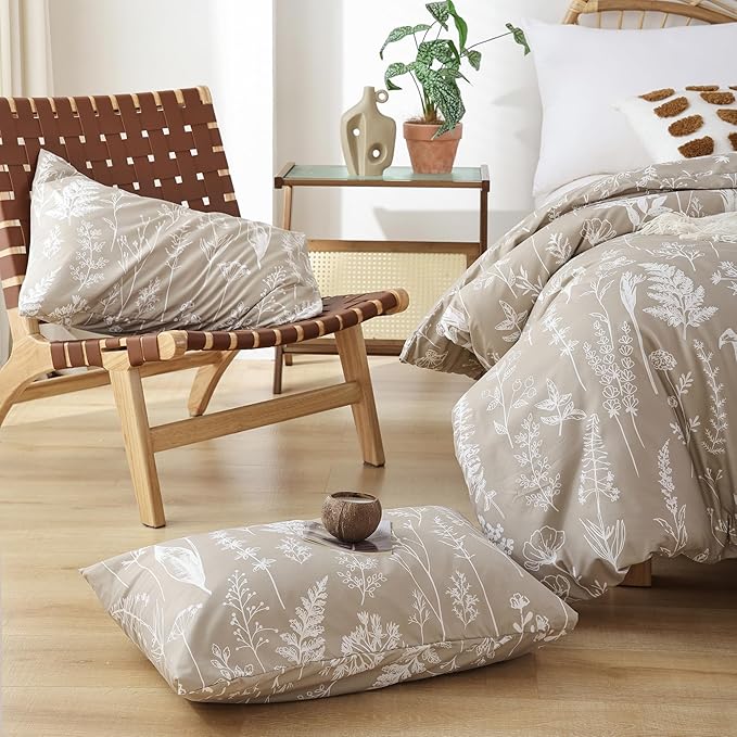 JANZAA Twin Comforter Set Oatmeal Comforter Set Floral Bedding Set Microfiber Comforter Set with Pillow Case for All Season Cozy and Comfortable 2 PCS (1 Comforter&1 Pillowcase) - LeafyLoom