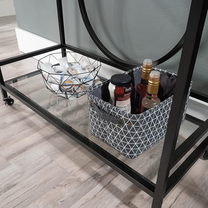 Sauder International Lux Bar Cart, Black Finish - LeafyLoom