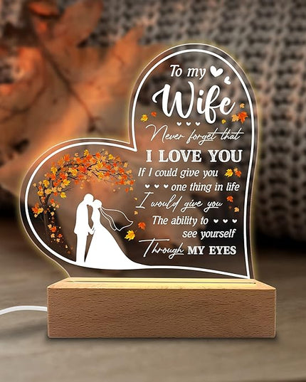 Acrylic Night Light Gifts for Wife - to My Wife Never Forget That I Love You - Wife Gifts from Husband to Wife on Valentines, Anniversary - Wife Birthday Gift Ideas - LeafyLoom