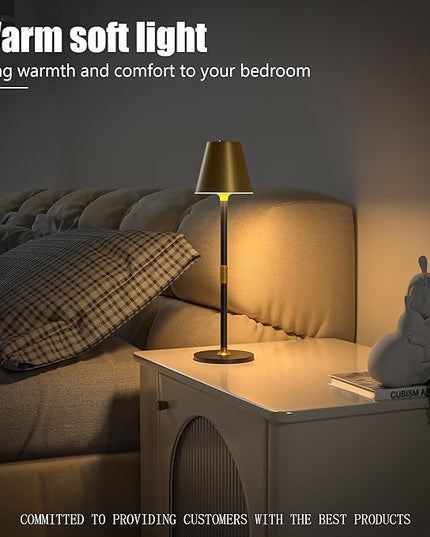 Modern LED CordlessTable Lamp,4000mAh Rechargeable Battery Desk lamp,3 Level Brightness Night Light,Minimalist Design, for Couple Dinner/Coffee Table/Restaurant/Bedroom(Gold&Black) - LeafyLoom