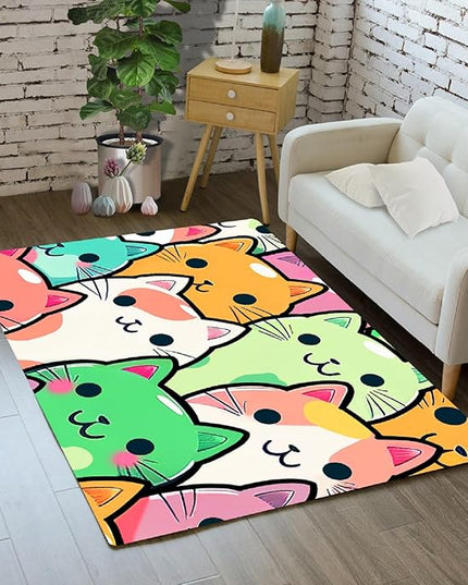 Cat Rug for Girls Room - Cat Pattern Rug Decor for Bedroom Cute Cat Area Rug Carpet Cartoon Cat Rug Kids Room, 2x3 Feet - LeafyLoom