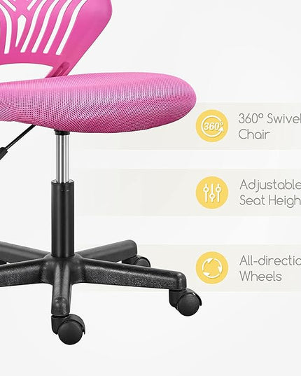 Yaheetech Students Cute Desk Chair Low-Back Armless Study Chair w/Lumbar Support Adjustable Swivel Chair in Home Bedroom School, Rose Red - LeafyLoom