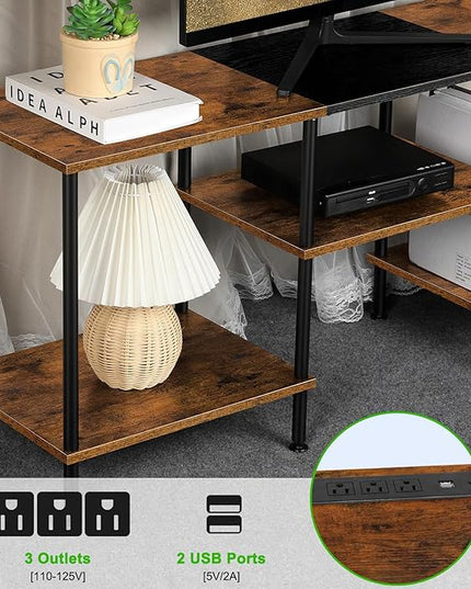 TV Stand for Bedroom 50 Inch TV Stand with Power Outlet 3 Tier Entertainment Center with Storage TV Console Table for 50 43 40 32 Inch TV, Rustic Brown - LeafyLoom