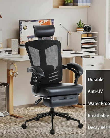 Vonesse Ergonomic Office Chair with Headrest Computer Mesh Office Chair with Footrest Big and Tall Office Chair Adjustable Swivel Rolling High Back Reclining Home Office Desk Chair Black - LeafyLoom