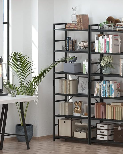 NUMENN 6 Tier Bookshelf, Tall Bookcase Shelf Storage Organizer, Modern Book Shelf for Bedroom, Living Room and Home Office, Black - LeafyLoom