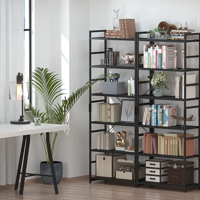 NUMENN 6 Tier Bookshelf, Tall Bookcase Shelf Storage Organizer, Modern Book Shelf for Bedroom, Living Room and Home Office, Black - LeafyLoom