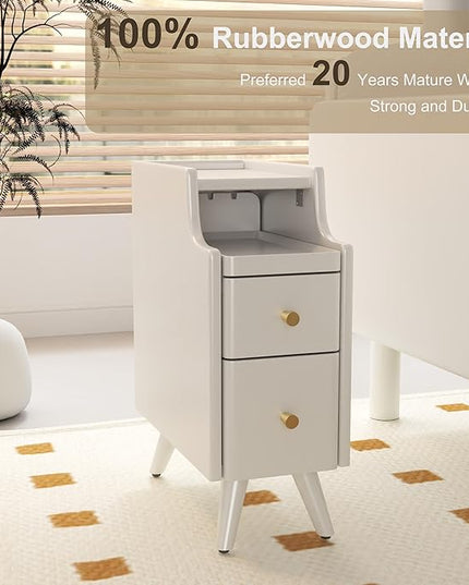 Small Nightstand, Solid Wood Nightstand with Drawers, Walnut Bedside Table for Bedroom - LeafyLoom