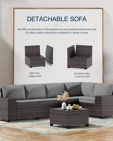 Kullavik 13PCS Outdoor Patio Furniture Set with 43" 55000BTU Gas Propane Fire Pit Table PE Wicker Rattan Sectional Sofa Patio Conversation Sets,Grey - LeafyLoom