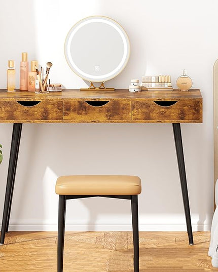 DlandHome Computer Desk,Office desk 43.3” X 20“ Inchs Standing with Drawers, Gaming Desk for Computer, Gaming, Laptop in Home Office,Bedroom,Living Room, Vintage - LeafyLoom