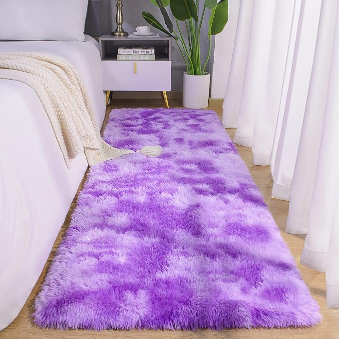 AROGAN Soft Rainbow Area Rugs for Girls Room 2x6 Feet, Fluffy Girls Bedroom Rugs, Princess Rug, Cute Colorful Carpet for Kids Teens Nursery Toddler （Purple） - LeafyLoom