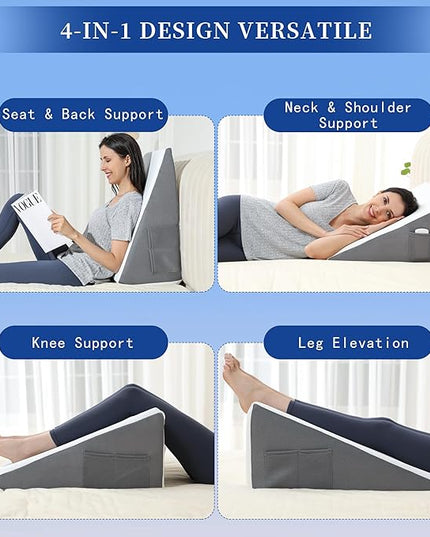 Wedge Pillow for Sleeping, 10 Inch Bed Wedge Pillow for Acid Reflux Wedge Pillow Post Surgery, Memory Foam Triangle Wedge Pillow, Pillow Wedge with Washable Cover - LeafyLoom