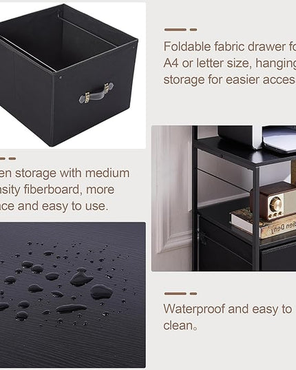VECELO Mobile Lateral File Cabinet Rolling Printer Stand with 3 Open Storage Shelf, Ideal for Letter Size Folders, with Lockable Casters, Strong Steel Frame, Perfect for Office, Black, 2 Drawer - LeafyLoom