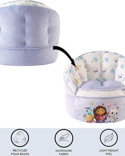 Idea Nuova Gabbys Dollhouse Purple Round Bean Bag Chair for Kids, Ages 3+, Large - LeafyLoom