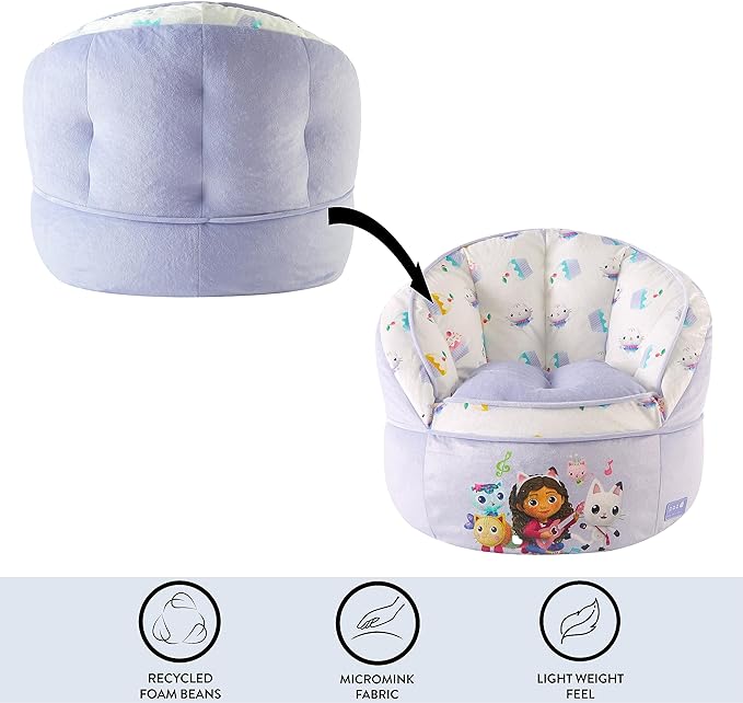 Idea Nuova Gabbys Dollhouse Purple Round Bean Bag Chair for Kids, Ages 3+, Large - LeafyLoom