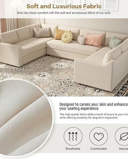 Modern U Shaped, Oversized 3 Piece Modular Sectional 6-8 Persons,Living Room Thick Seat and Back Cushions,Sofas & Couches for Apartment,Office,Gray, Beige-B - LeafyLoom