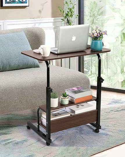 Adjustable Mobile Laptop Desk Home Office Desk Detachable Wheels Desk Portable Height Mobile Bedside Table Veranda Office Desk Additional Storage Rack Small Spaces Desk Size 15.7x31.5'Brown - LeafyLoom