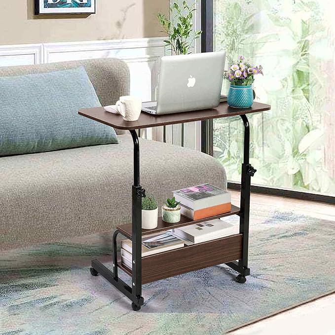 Adjustable Mobile Laptop Desk Home Office Desk Detachable Wheels Desk Portable Height Mobile Bedside Table Veranda Office Desk Additional Storage Rack Small Spaces Desk Size 15.7x31.5'Brown - LeafyLoom