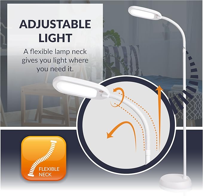 Newhouse Lighting NHFL-AP-WH Apollo LED Floor Lamp Energy-Efficient Natural Reading Artists Crafts Adjustable Gooseneck Task Light, White - LeafyLoom