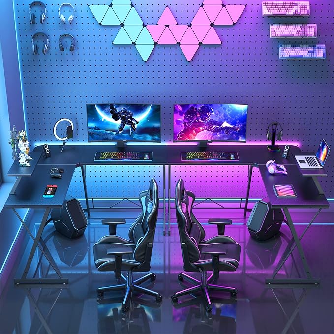 Mr IRONSTONE L Shaped Gaming Desk Corner Computer Desk, Home Office Desks Writing Workstation with Large Monitor Stand, Easy to Assemble (Black,51 Inch) - LeafyLoom