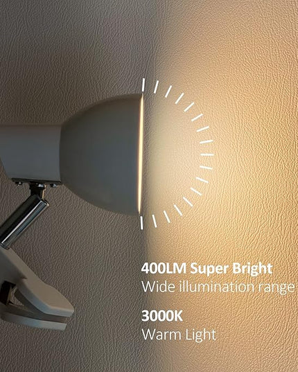 LED Clip on lamp,5W Super Bright Reading Light, 330° Rotation Small Lamp with Clamp on Desk/Table/Bed Headboard/Cupboard Home Lighting, Modern and Save Space Illumination Powerful Lamp White - LeafyLoom