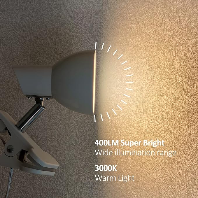 LED Clip on lamp,5W Super Bright Reading Light, 330° Rotation Small Lamp with Clamp on Desk/Table/Bed Headboard/Cupboard Home Lighting, Modern and Save Space Illumination Powerful Lamp White - LeafyLoom