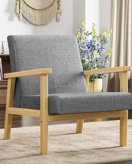 YESHOMY Mid-Century Modern Accent Chair with Solid Wood Frame and Thick Cushion for Living Room, Bedroom, Home Office, Set of 2, Gray - LeafyLoom