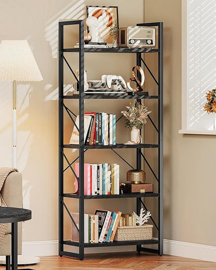 DWVO 5 Tier Bookshelf Black Bookcase, Storage Shelves Organizer Standing Shelf, Display Rack Book Shelves for Bedroom,Living Room,Office,Kitchen, Black - LeafyLoom