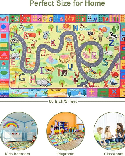 Terrug Kids Rugs for Playroom, Educational Classroom Rug for Kids Room, Washable Nursery Rug Carpet Non Slip Playroom Rug Play Mat for Learning ABC Rug, Numbers, Animal, Colors, Season, 3X5 Feet - LeafyLoom