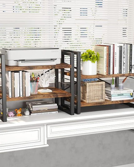Bookshelf, 4 Tier Stackable Bookcase, Adjustable Industrial Book Shelf Storage Organizer for Desktop, Living Room, Bedroom, Office(Rustic Black and Brown) - LeafyLoom