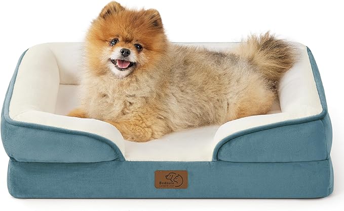 Bedsure Small Orthopedic Dog Bed - Washable Bolster Dog Sofa Beds for Small Dogs, Supportive Foam Pet Couch Bed with Removable Washable Cover, Waterproof Lining and Nonskid Bottom Couch, Blue BEDSURE
