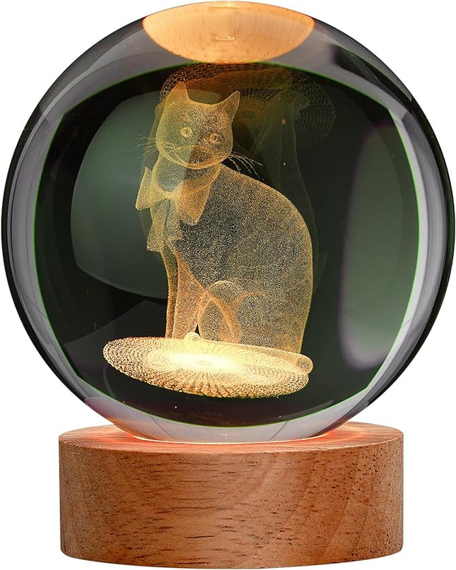 Cat Gifts for Cat Lovers for Women, Large 3D Cat Night Light, Crystal Cat Figurines Lamp 16 Color Changing with Remote Control for Bedroom Decor, Cat Gifts for Cat Lovers - LeafyLoom