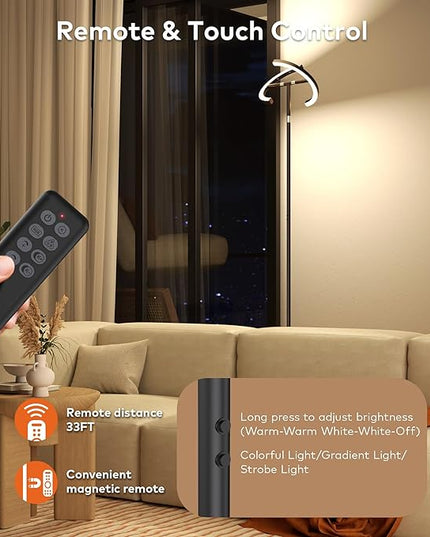 OHLUX Led Floor Lamps for Living Room, Modern Art Dimmable Standing Lamp,30W Bright Floor Lamp with Double-Sided Lightning RGB Rotatable,Button&Remote Control Tall Floor Lamp for Bedroom Office Corner - LeafyLoom