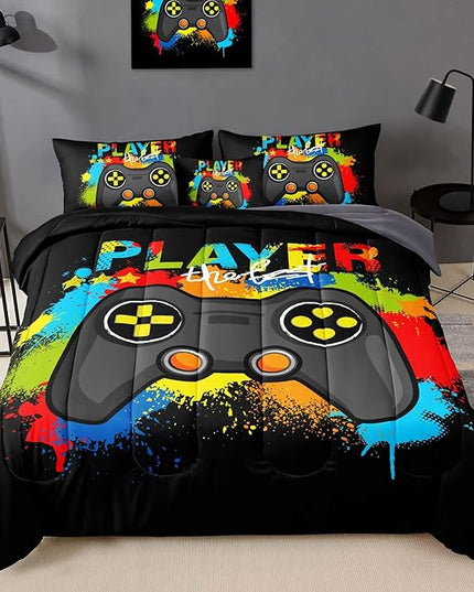 Gamer Comforter Set Gaming Twin Size,Video Game Controller Comforter for Boys Kids Adult 3D Gamepad Microfiber Bedding Sets 5 Pieces Bed in A Bag Sets30019,Twin - LeafyLoom