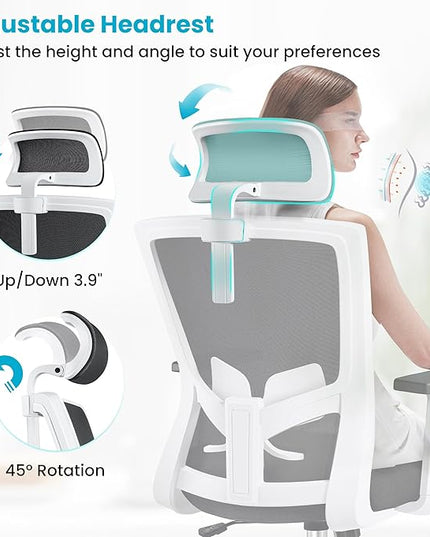 Office Chair Ergonomic Desk Chair High Back Computer Chair Swivel Mesh Task Chair with Adjustable Lumbar Support Armrests Headrest White - LeafyLoom