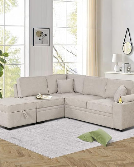 87.4" L Shape Sleeper Sectional Sofa w/Pull Out Bed & Storage Ottoman, Velvet Upholstered Couch, for Living Room, Bedroom and Small Apartment, 87.4 Inch, Knox Charcoal - LeafyLoom