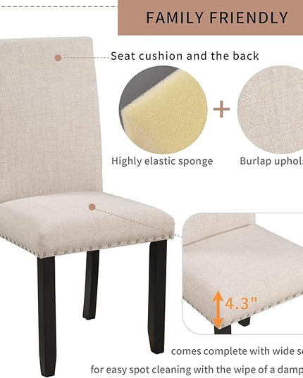 Kitchen Faux Marble 5-Piece Set Table with 4 Thicken Cushion Dining Chairs Home Furniture, White/Beige+Black - LeafyLoom