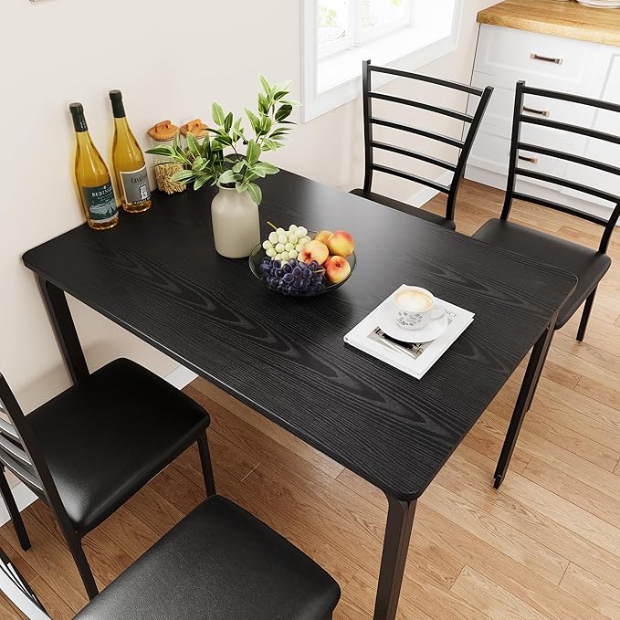 IDEALHOUSE Dining Table for 4, Small Table and Chairs Set of 4, Dinette Set for 4, Square Dinner Table Set, 3 Piece Kitchen & Dining Room Sets for Small Space (Black, Dining Table with 4 Chairs) - LeafyLoom