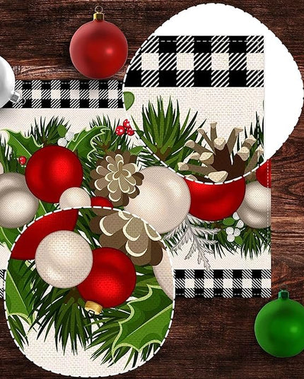 Nepnuser Black and White Gingham Christmas Table Runner 108 Inches Long Buffalo Check Plaid Xmas Decoration Holiday Home Kitchen Decor Nepnuser