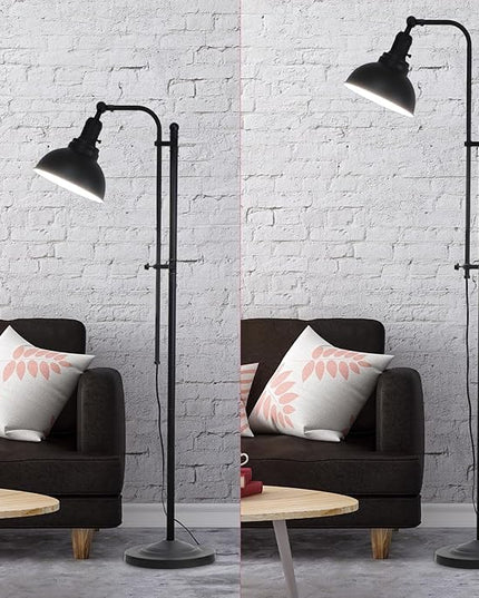 Floor Lamp, Industrial Floor Lamps for Living Rooms & Bedrooms - Rustic Farmhouse Reading Lamp Standing, Adjustable Metal Heads Indoor Task Lighting for Living Room Office Home Décor (Black-02 3S) - LeafyLoom