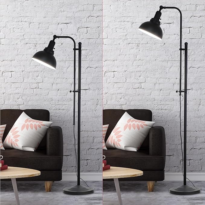 Floor Lamp, Industrial Floor Lamps for Living Rooms & Bedrooms - Rustic Farmhouse Reading Lamp Standing, Adjustable Metal Heads Indoor Task Lighting for Living Room Office Home Décor (Black-02 3S) - LeafyLoom