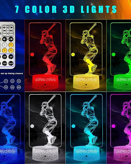 Baseball Light,Baseball Bedside Lamp 7 Colors Change + Remote Control with Timer Night Light Optical Illusion Lamps for Gift Ideas for Boys or Kids - LeafyLoom