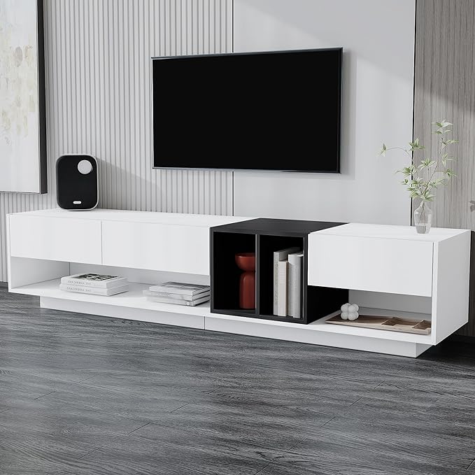 NicBex TV Stand for 80 Inch TV Modern TV Media Console Table with Versatile Compartment,Entertainment Center with Storage for Living Room,74.8 Inch,White - LeafyLoom